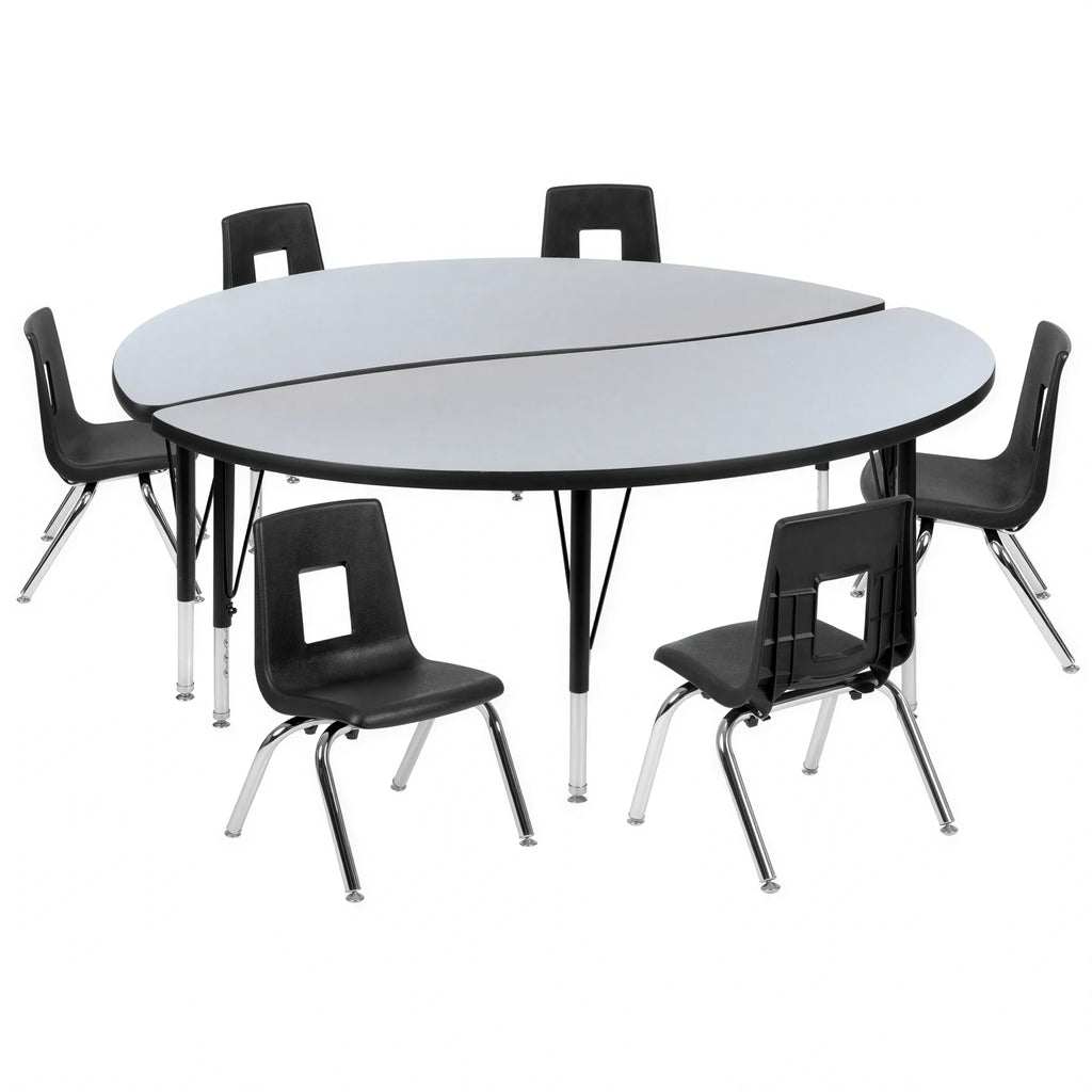 Round Activity Table & 6 Chairs — 60″ (XU-GRP-12CH-A60-HCIRC-GY-T-P)