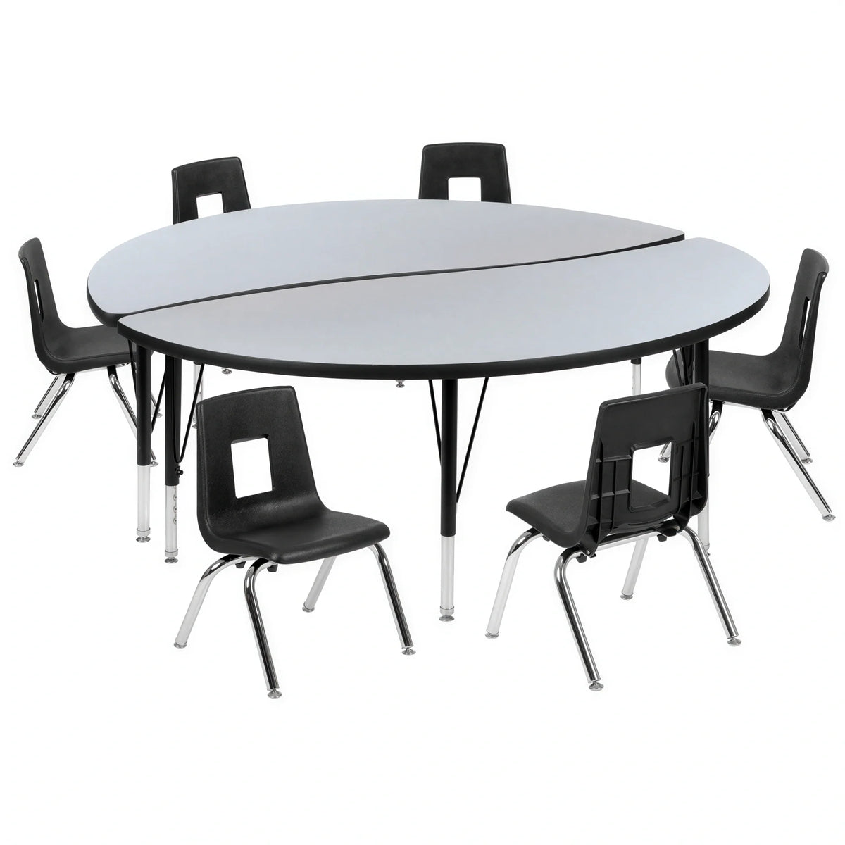 Round Activity Table & 6 Chairs — 60″ (XU-GRP-12CH-A60-HCIRC-GY-T-P)