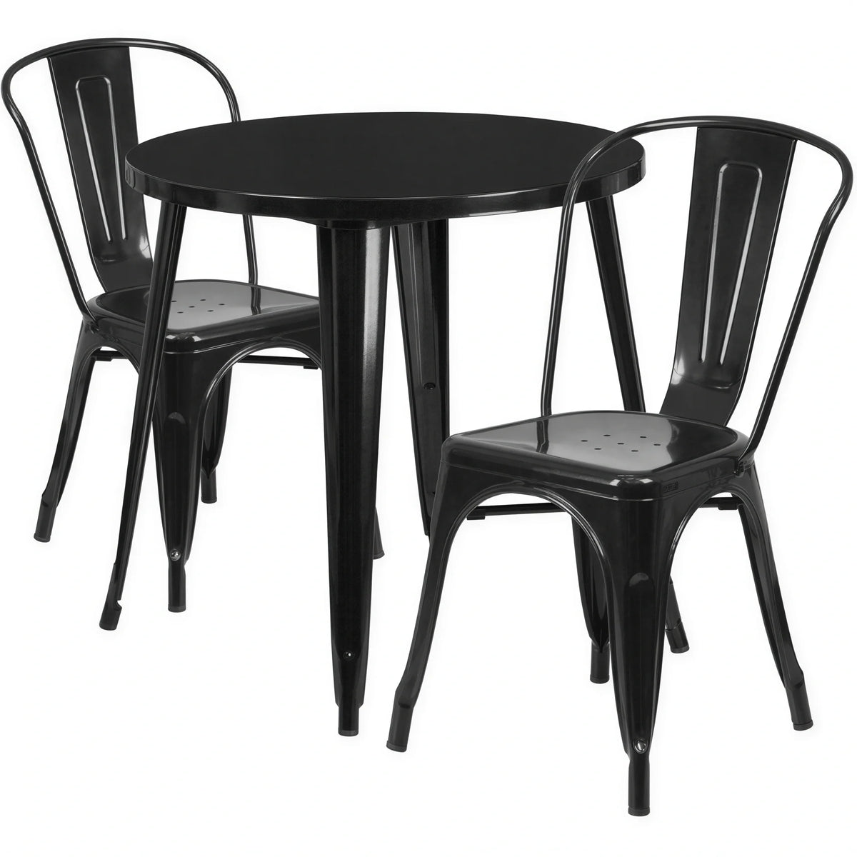 Round Dining Table & 2 Chairs — 30″, Black (CH-51090TH-2-18CAFE-BK)