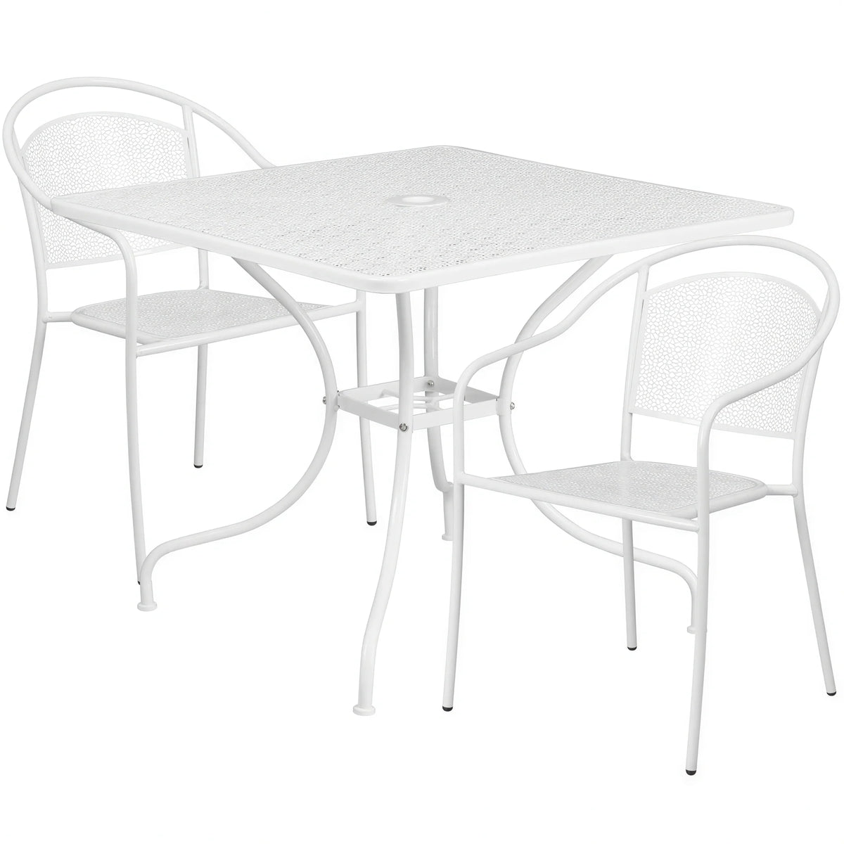 Square Patio Table & 2 Chairs — 35″, White