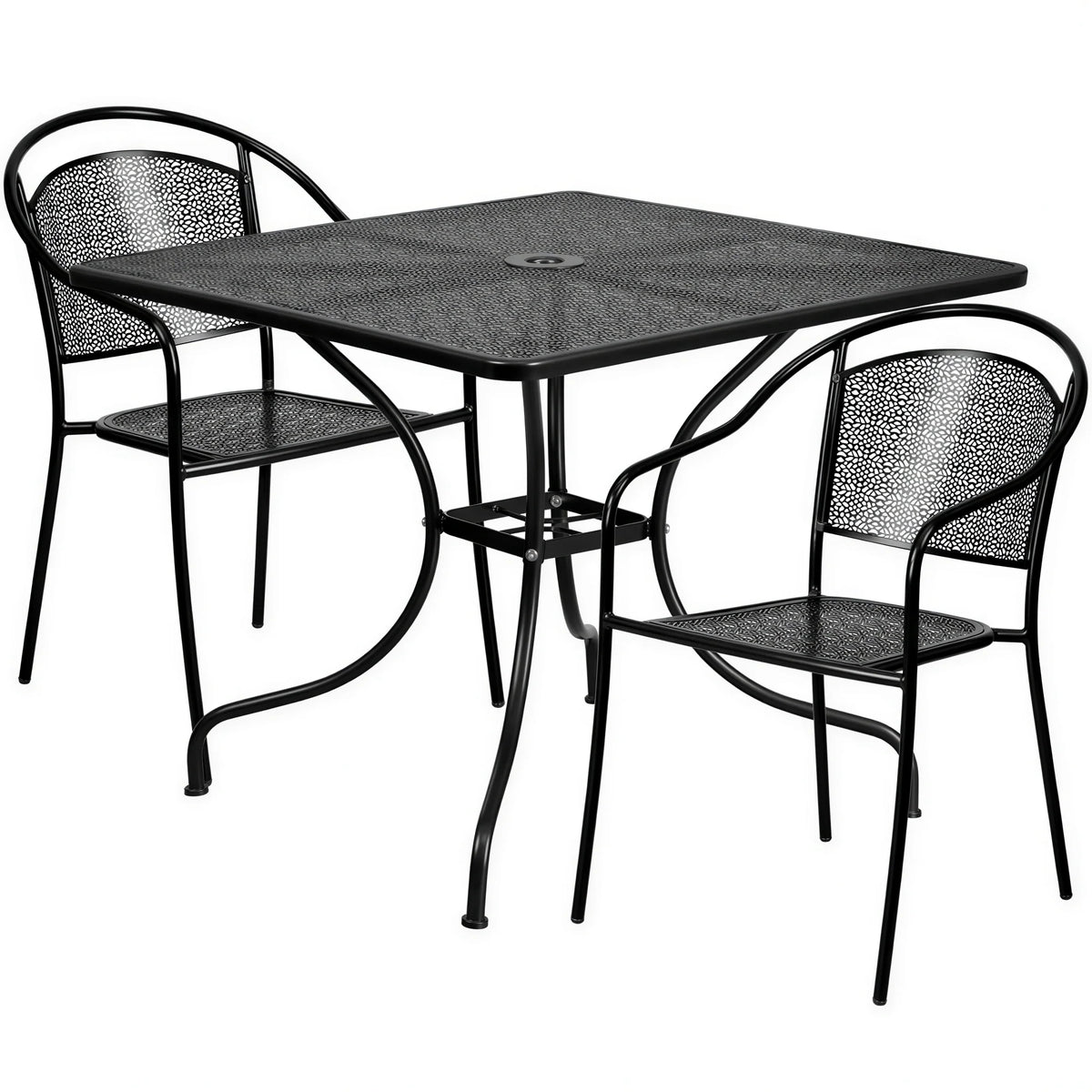 Square Patio Table & 2 Chairs — 35-1/2″, Black (CO-35SQ-03CHR2-BK)