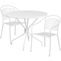 Round Patio Table & 2 Chairs — 35-1/4″, White (CO-35RD-03CHR2-WH)
