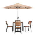 Square Patio Table & 4 Chairs — 35″, Tan, With Umbrella