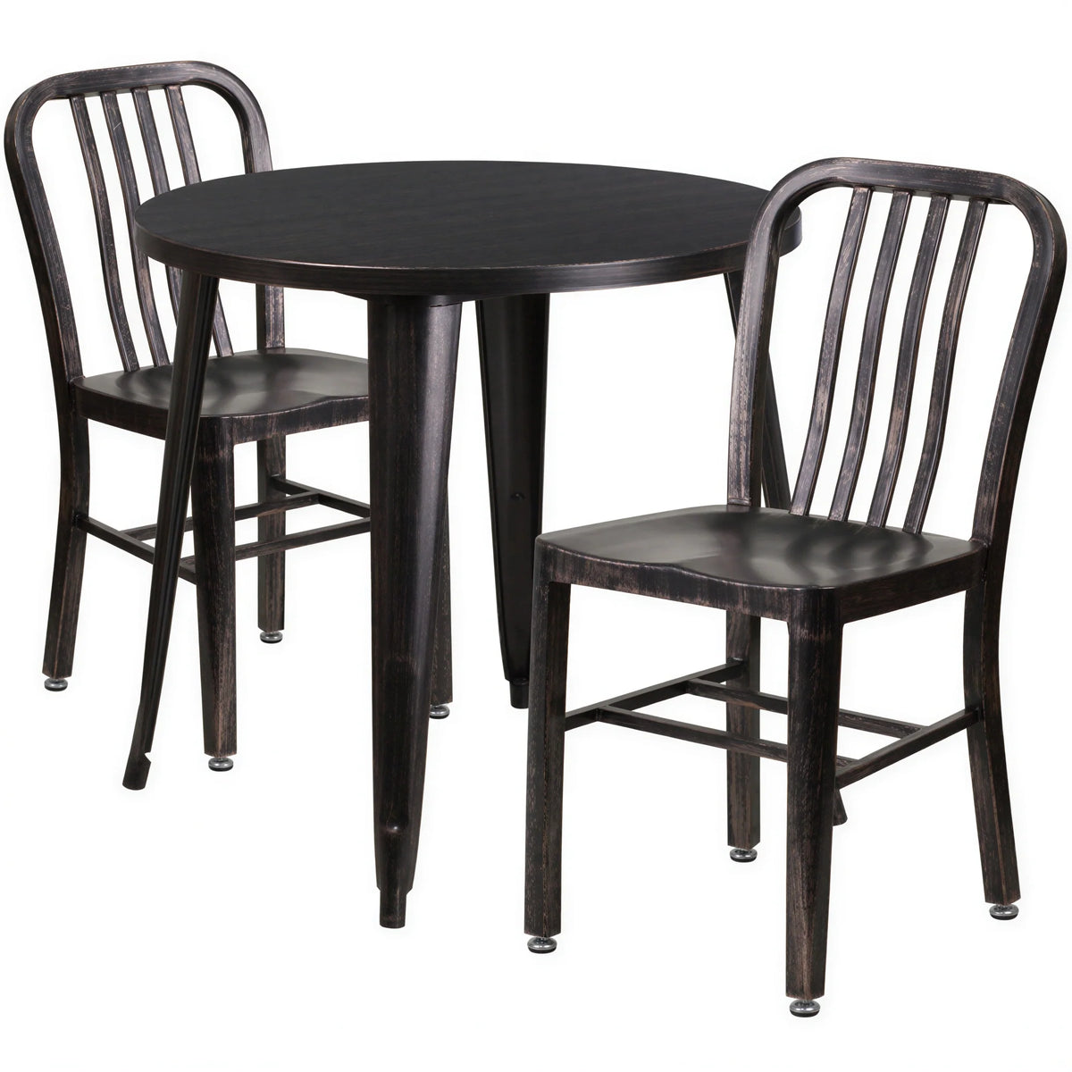 Round Dining Table & 2 Chairs — 30″, Black/Antique Gold (CH-51090TH-2-18VRT-BQ)