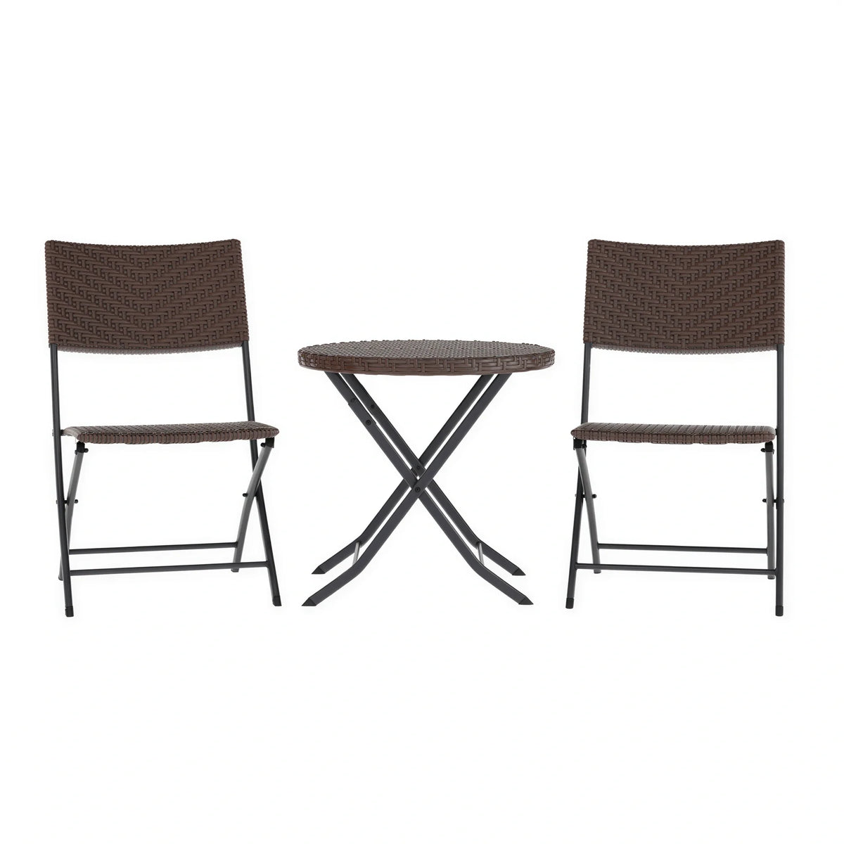 Round Folding Table & 2 Chairs — Brown/Black