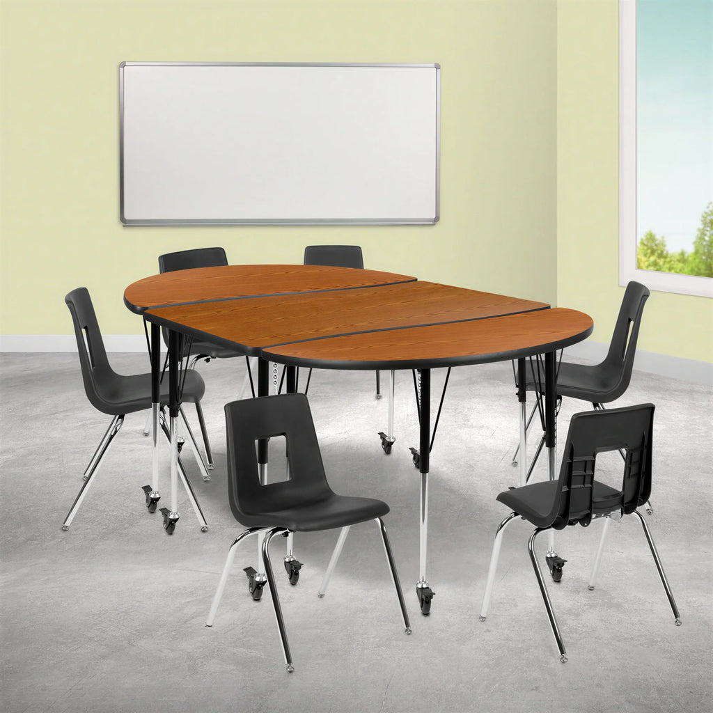 Oval Activity Table & 6 Chairs — Oak/Black (XU-GRP-18CH-A3048CON-48-OAK-T-A-CAS)
