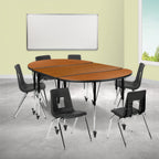 Oval Activity Table & 6 Chairs — Oak/Black (XU-GRP-18CH-A3048CON-48-OAK-T-A-CAS)