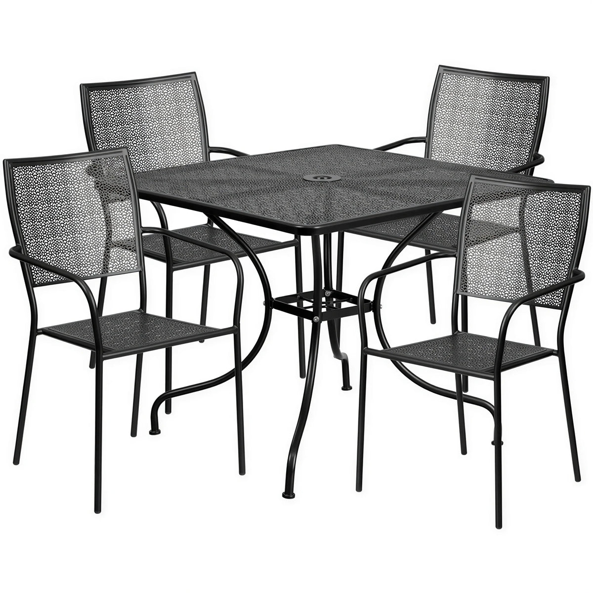 Square Patio Table & 4 Chairs — 35-1/2″, Black (CO-35SQ-02CHR4-BK)