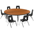 Round Activity Table & 6 Chairs — 60″, Oak/Black (XU-GRP-14CH-A60-HCIRC-OAK-T-P)