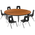 Round Activity Table & 6 Chairs — 60″, Oak/Black (XU-GRP-14CH-A60-HCIRC-OAK-T-P)
