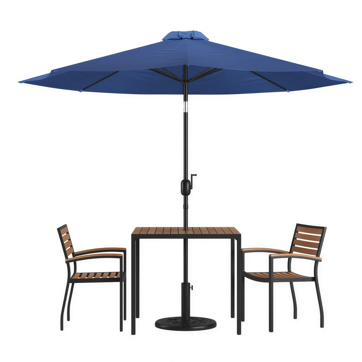 Square Patio Table & 2 Chairs — 35″, With Umbrella (XU-DG-810060062-UB19BNV)
