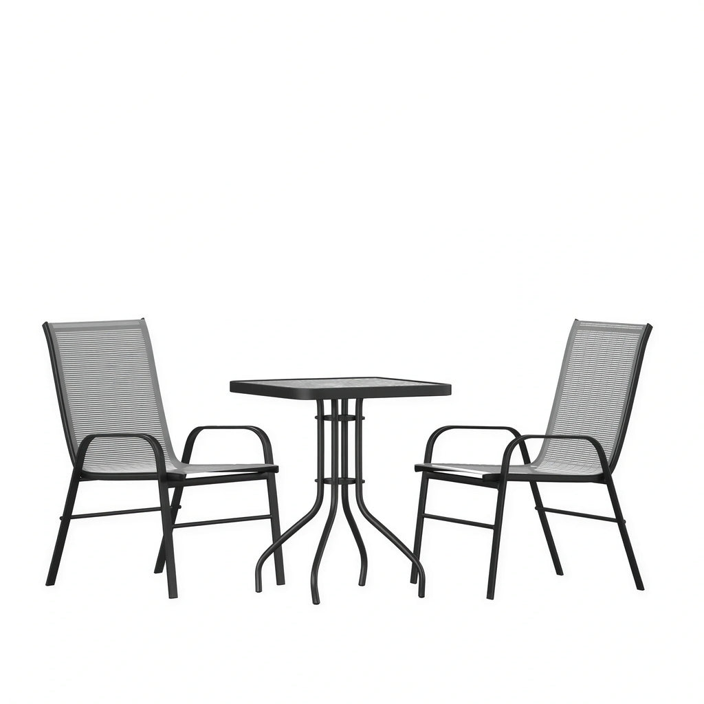 Square Patio Table & 2 Chairs — Gray