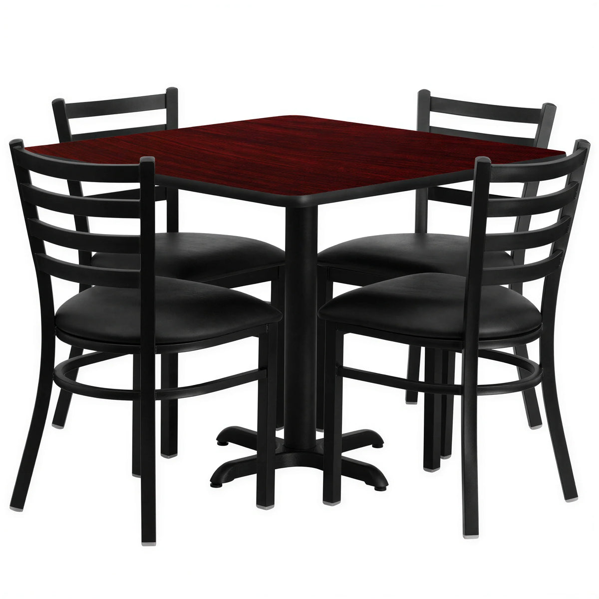 Square Dining Table & 4 Chairs — 36″, Mahogany/Black (HDBF1014)