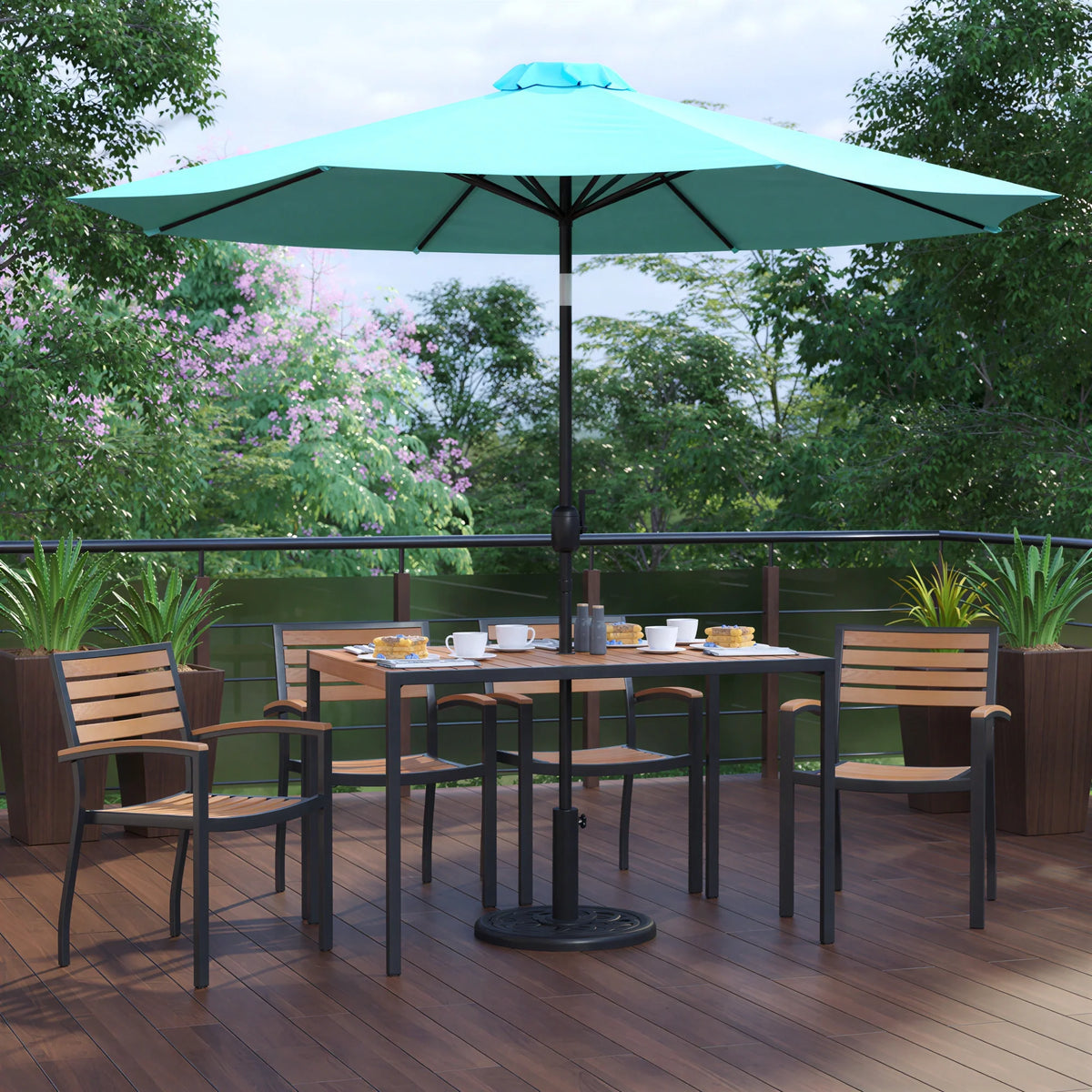 Rectangular Patio Table & 4 Chairs — With Umbrella (XU-DG-304860064-UB19BTL)