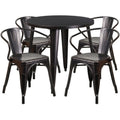 Round Dining Table & 4 Chairs — 30″, Black/Antique Gold (CH-51090TH-4-18ARM-BQ)