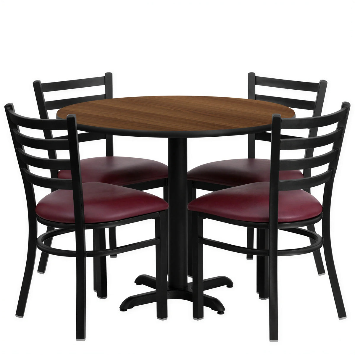 Round Dining Table & 4 Chairs — 36″, Walnut (HDBF1008)