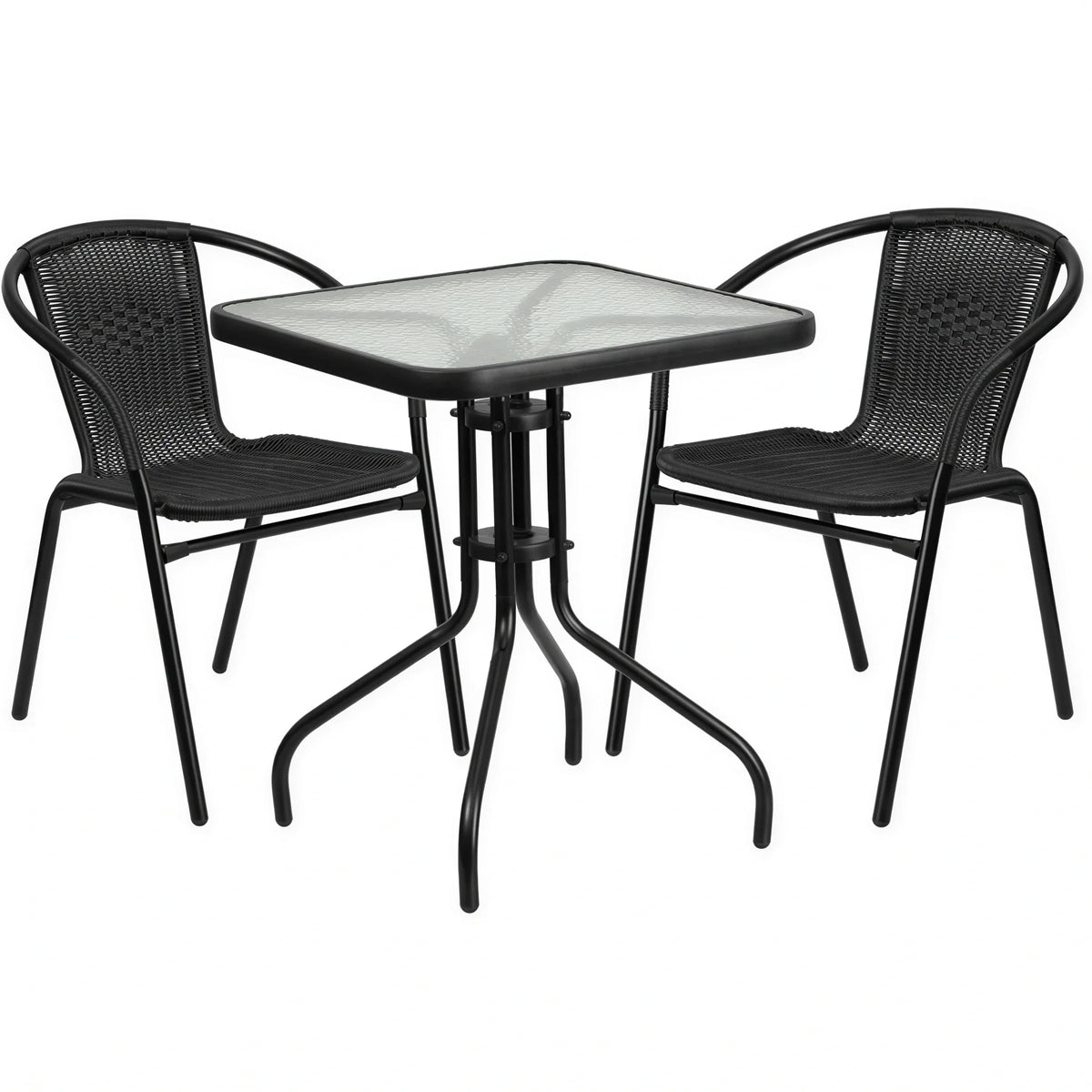 Square Dining Table & 2 Chairs — Black (TLH-0731SQ-037BK2)
