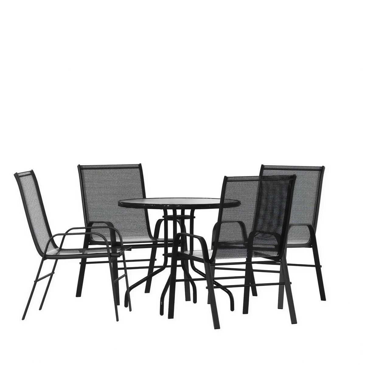 Round Patio Table & 4 Chairs — 31.5″, Black