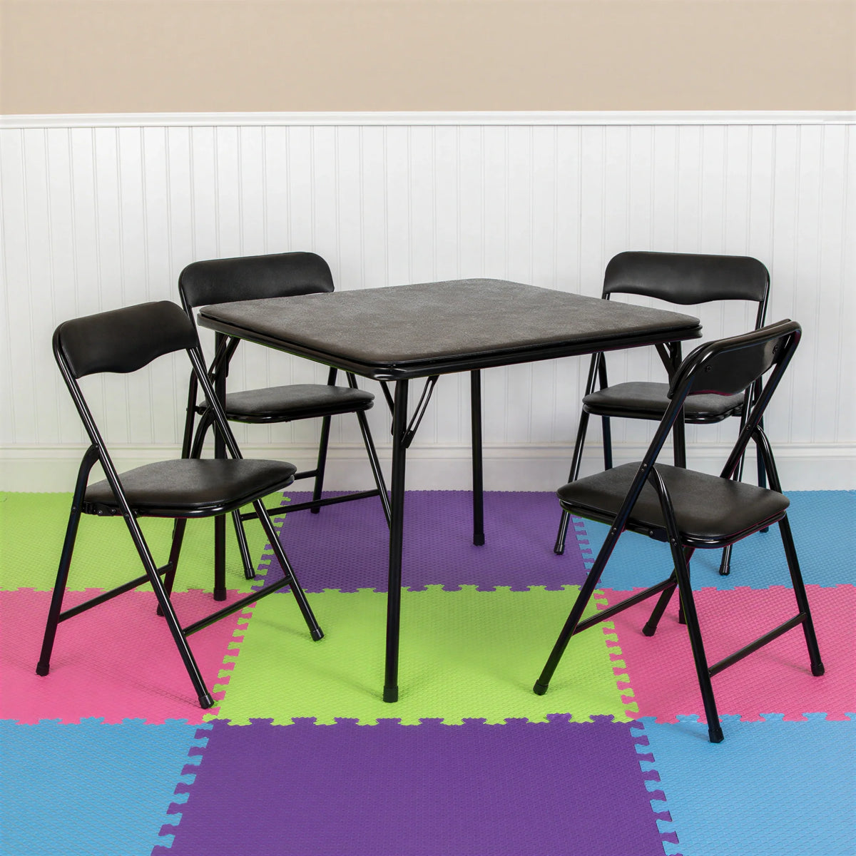 Square Folding Table & 4 Chairs — 24″, Black