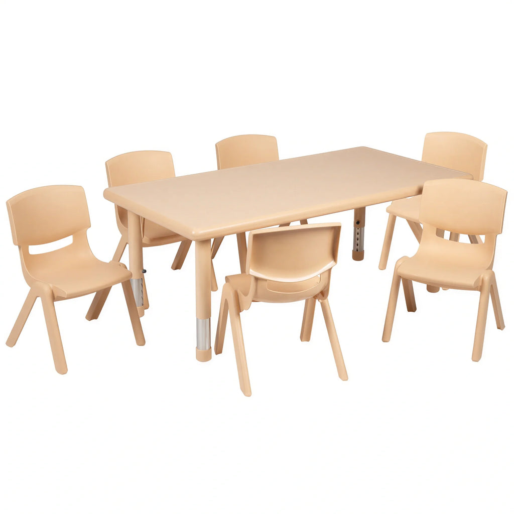 Rectangular Activity Table & 6 Chairs (YU-YCX-0013-2-RECT-TBL-NAT-E)
