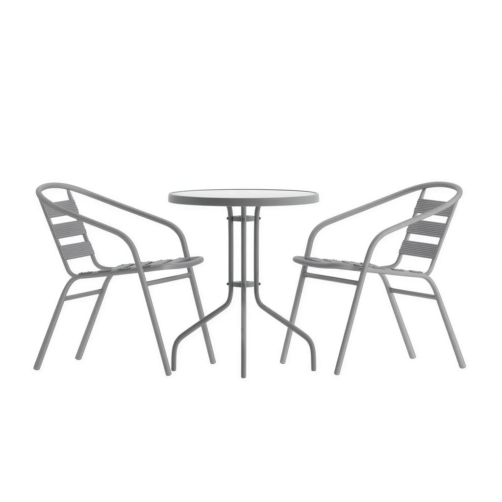 Round Dining Table & 2 Chairs — Silver