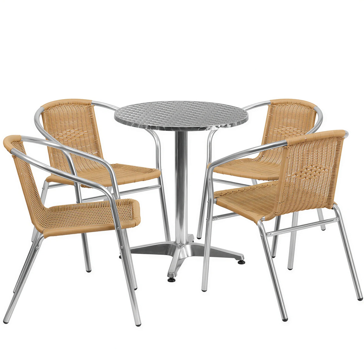 Round Dining Table & 4 Chairs — Beige (TLH-ALUM-24RD-020BGECHR4)
