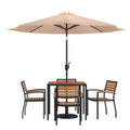 Square Patio Table & 4 Chairs — 35″, With Umbrella (XU-DG-810060064-UB19BTN)
