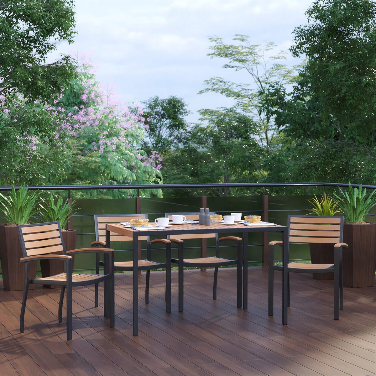 Rectangular Patio Table & 4 Chairs — With Umbrella (XU-DG-304860064)