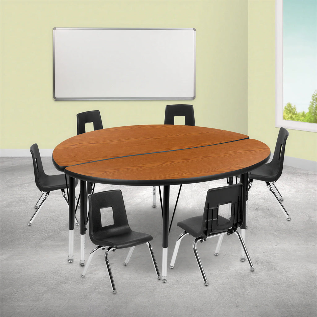 Round Activity Table & 6 Chairs — Oak/Black