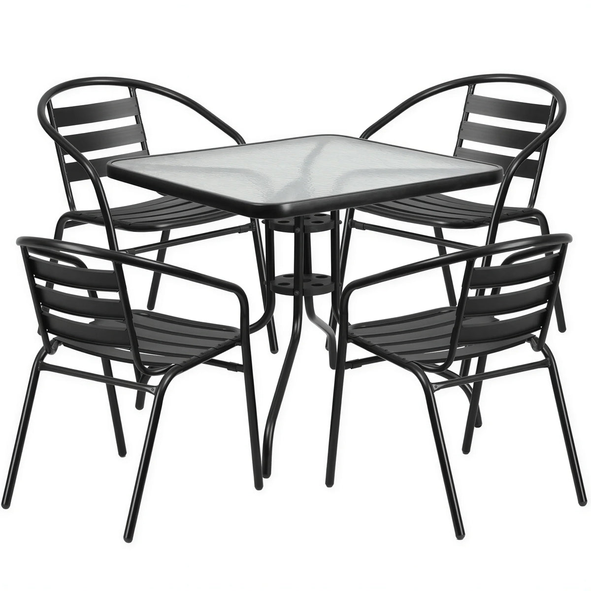Square Dining Table & 4 Chairs — 31-1/2″, Black (TLH-0732SQ-017CBK4)