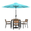 Square Patio Table & 4 Chairs — 35″, With Umbrella (XU-DG-810060064-UB19BTL)