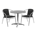 Round Dining Table & 2 Chairs — Black (TLH-ALUM-32RD-020BKCHR2)
