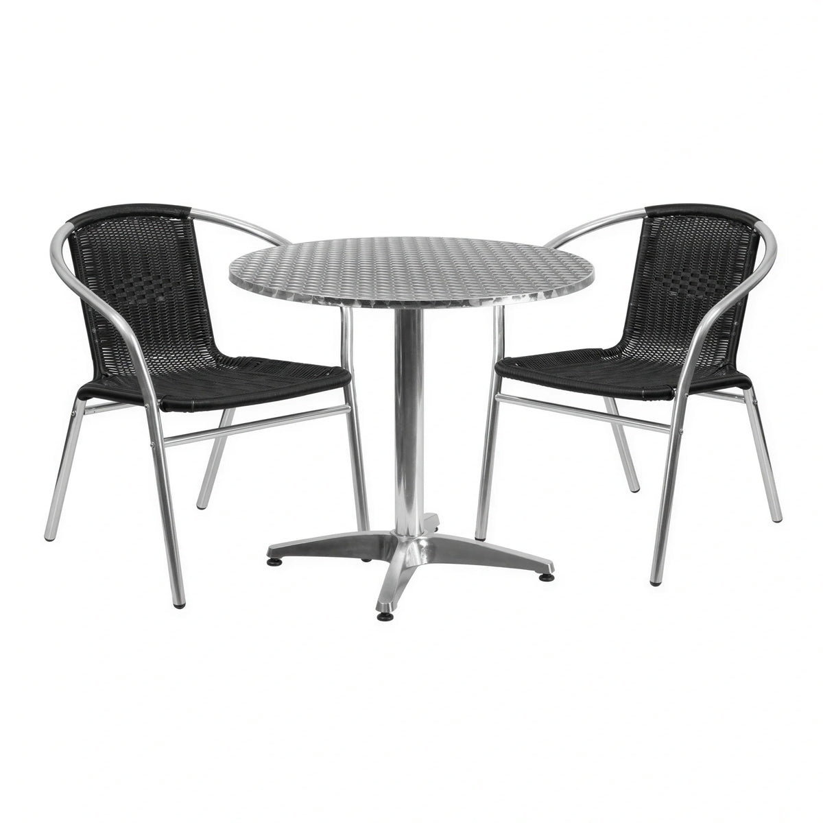 Round Dining Table & 2 Chairs — Black (TLH-ALUM-32RD-020BKCHR2)