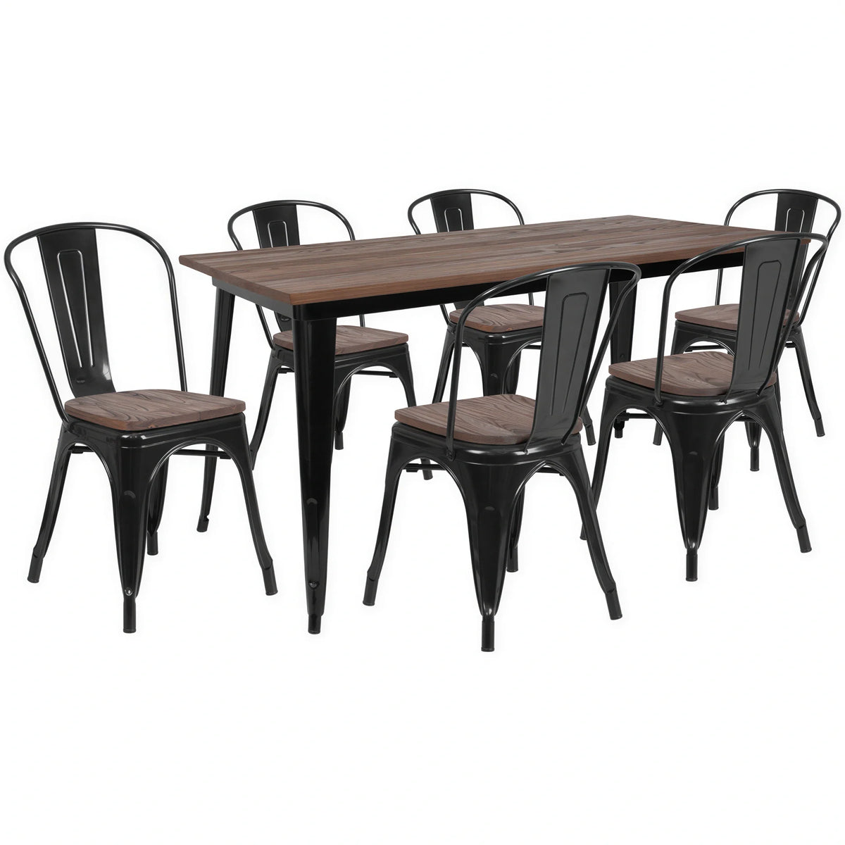 Rectangular Dining Table & 6 Chairs — 30-1/4″, Black