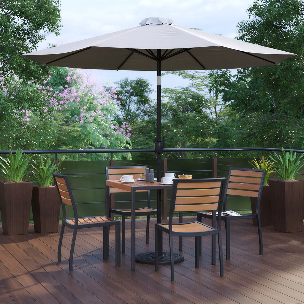 Square Patio Table & 4 Chairs — 35″, Gray, With Umbrella