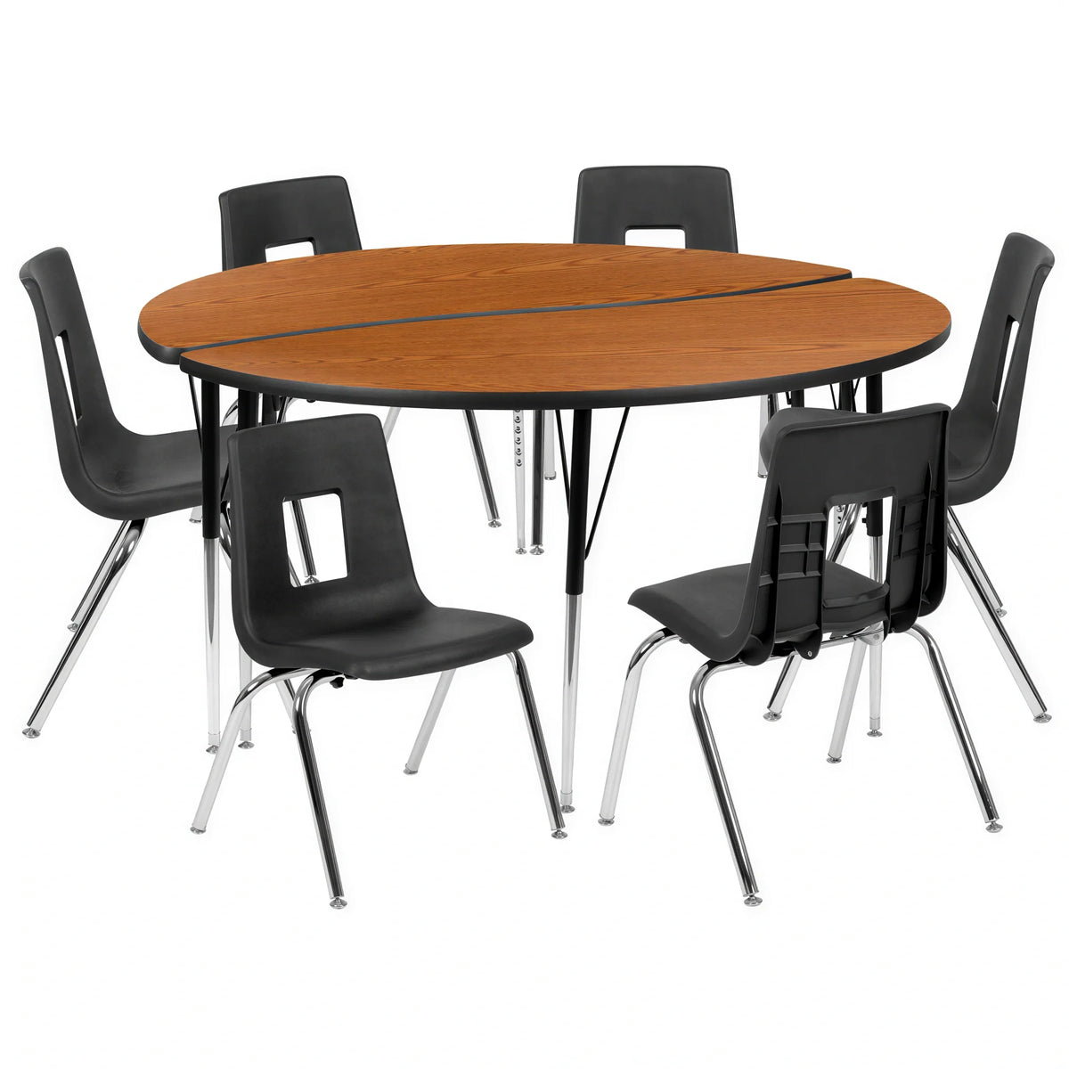 Round Activity Table & 6 Chairs — 60″, Oak/Black (XU-GRP-16CH-A60-HCIRC-OAK-T-A)