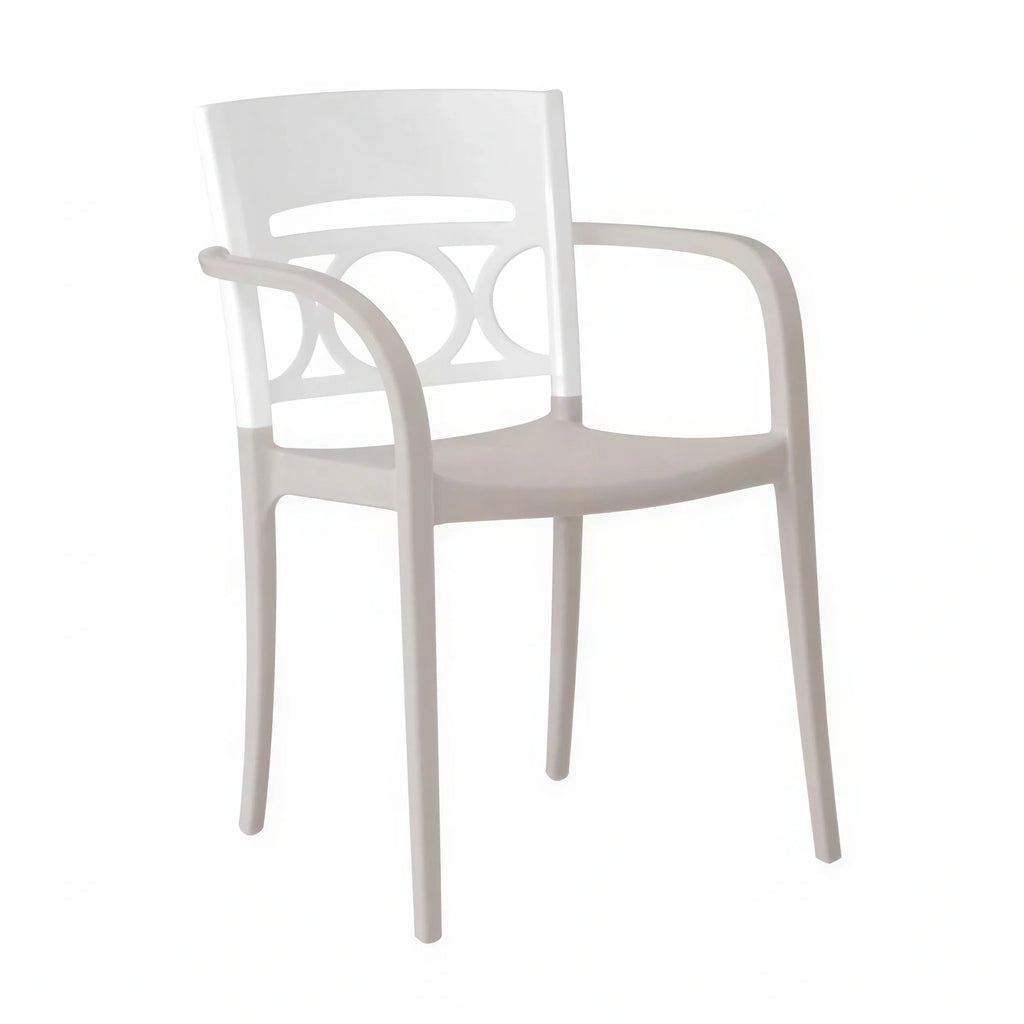Grosfillex Moon Resin Outdoor Stacking Arm Chair — White, Case of 4