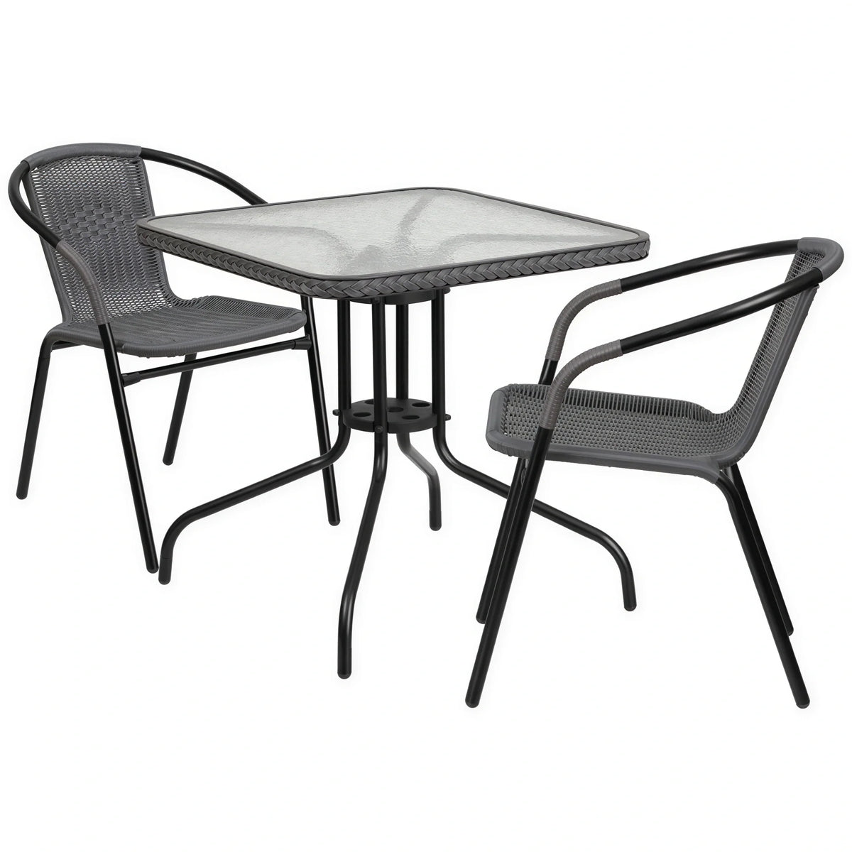 Square Dining Table & 2 Chairs — 28″, Gray