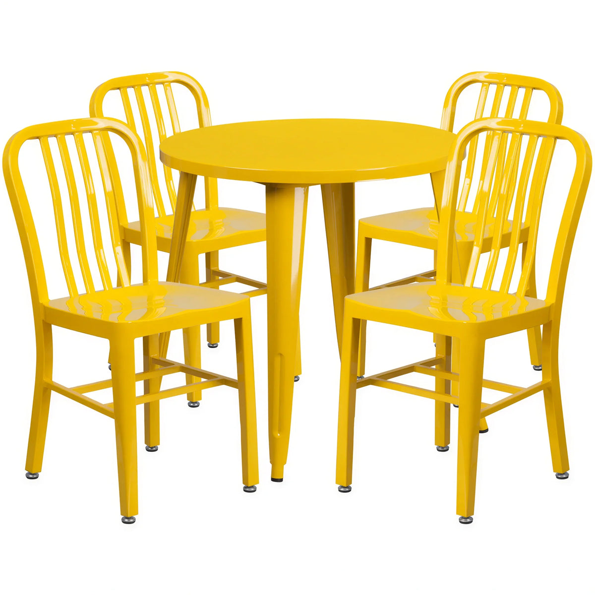 Round Dining Table & 4 Chairs — 30″, Yellow (CH-51090TH-4-18VRT-YL)
