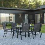 Patio Table & 6 Chairs — 55″, Black (TLH-089REC-303CBK6)