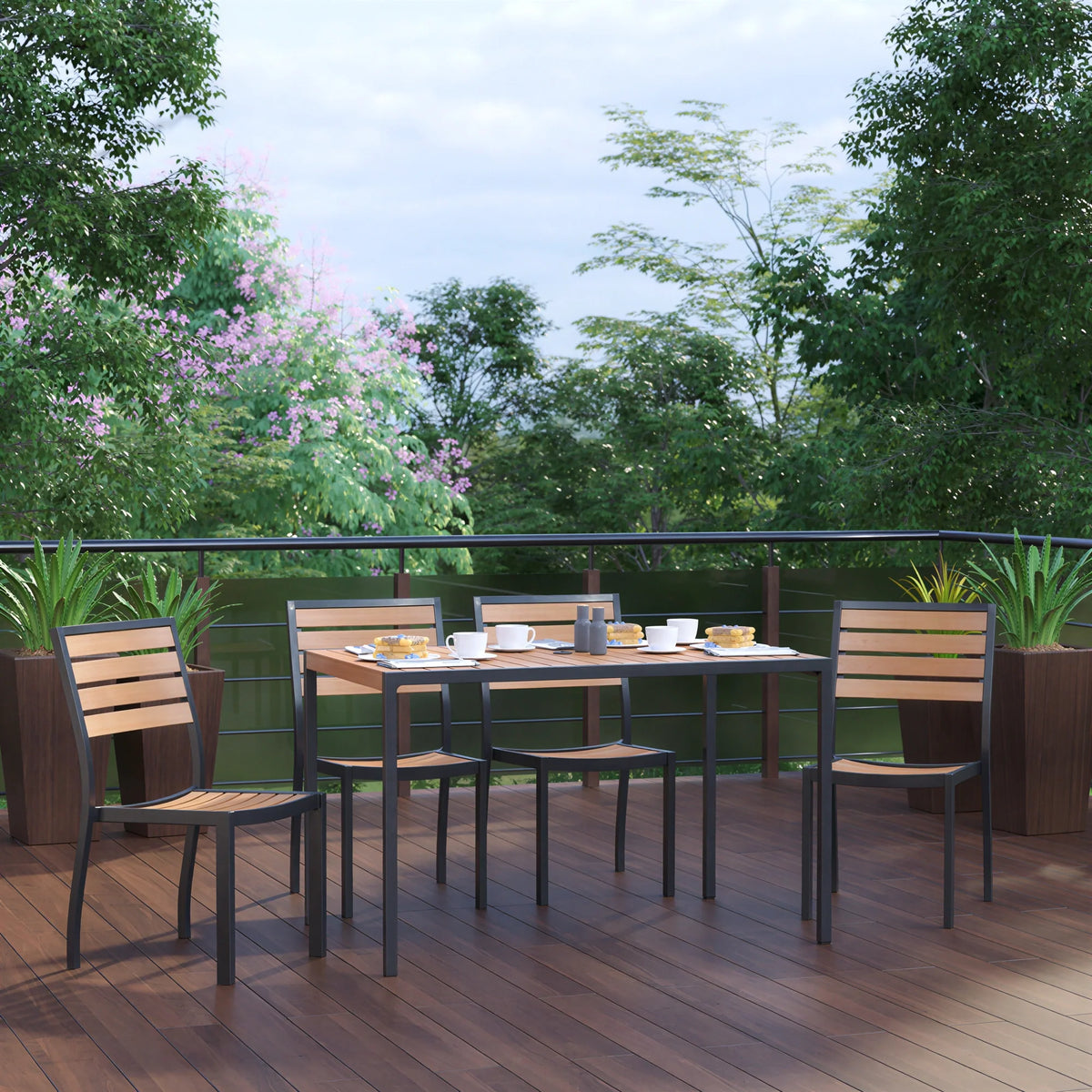 Rectangular Patio Table & 4 Chairs — With Umbrella (XU-DG-304860364)
