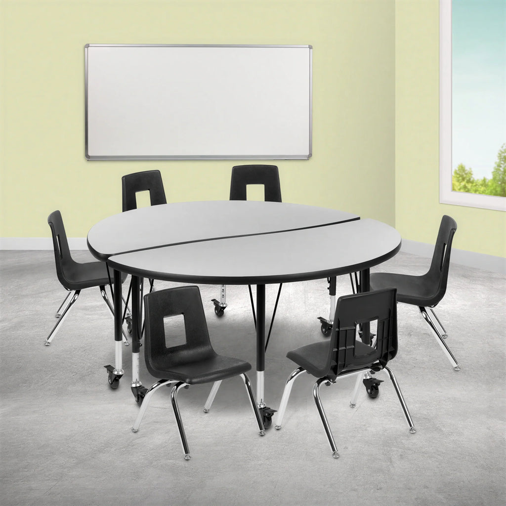 Round Activity Table & 6 Chairs — 48″ (XU-GRP-14CH-A48-HCIRC-GY-T-P-CAS)