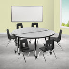 Round Activity Table & 6 Chairs — 48″ (XU-GRP-14CH-A48-HCIRC-GY-T-P-CAS)