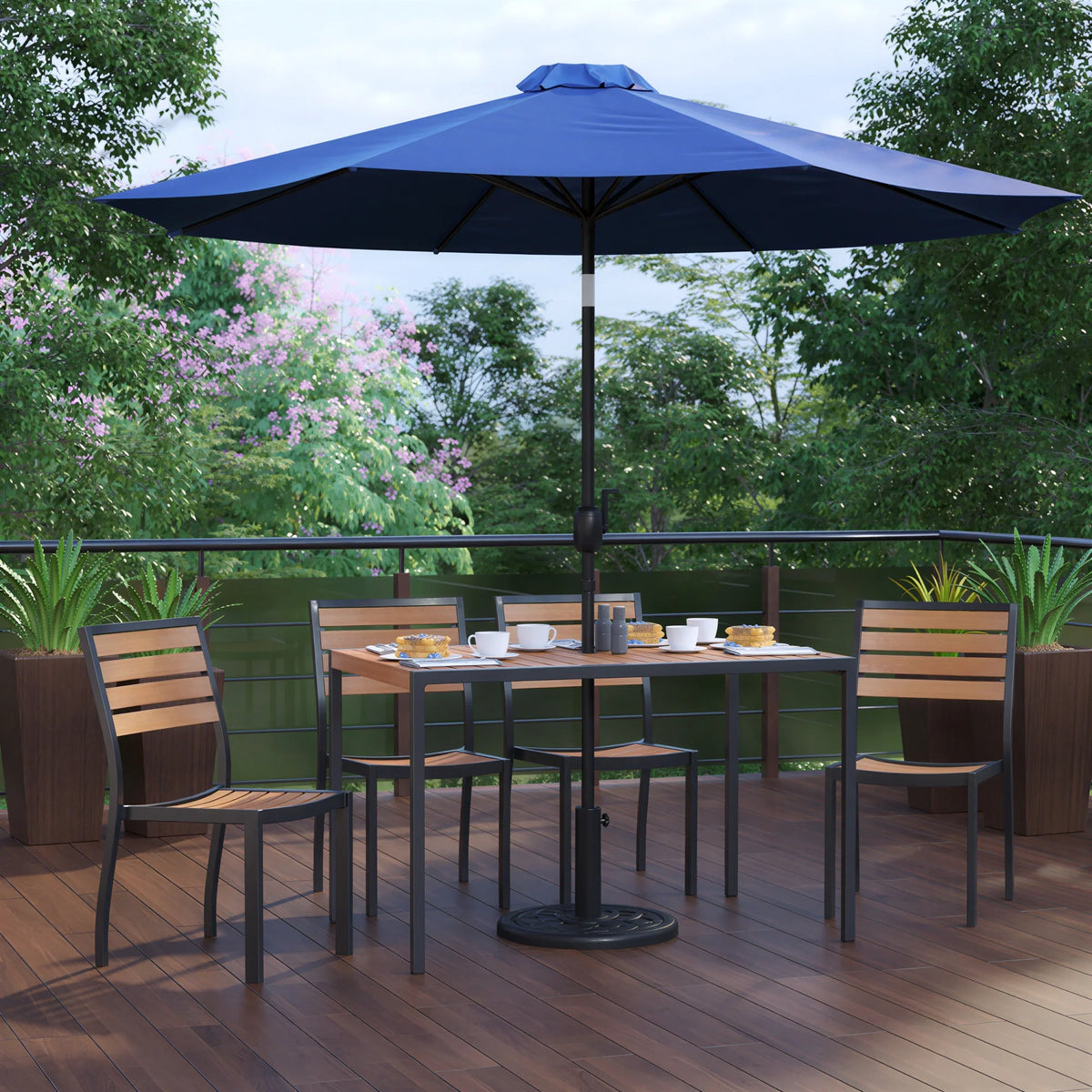 Rectangular Patio Table & 4 Chairs — 48″, With Umbrella (XU-DG-304860364-UB19BNV)
