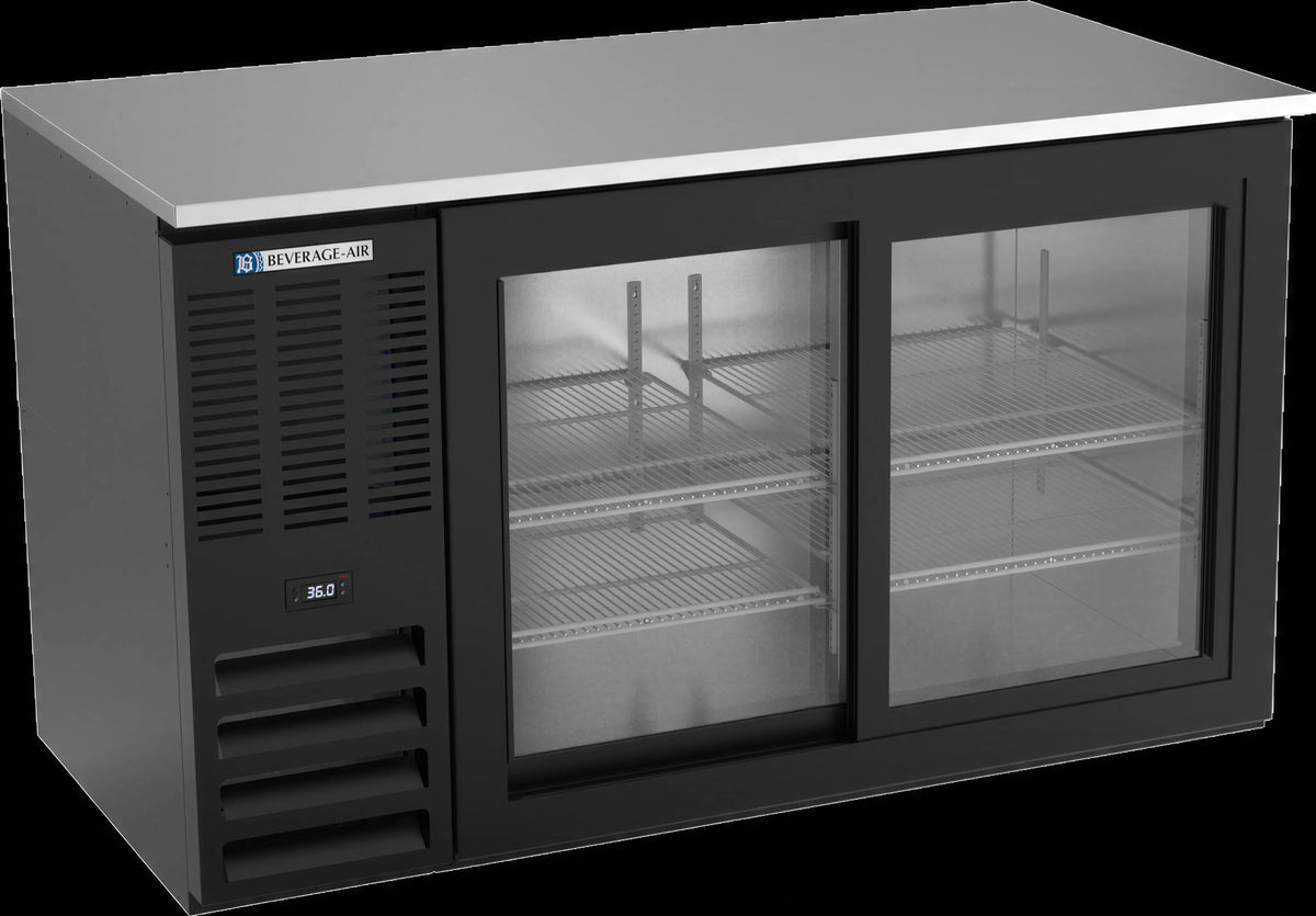 Beverage-Air Back Bar Refrigerator — 58″, Sliding Glass Doors, Black