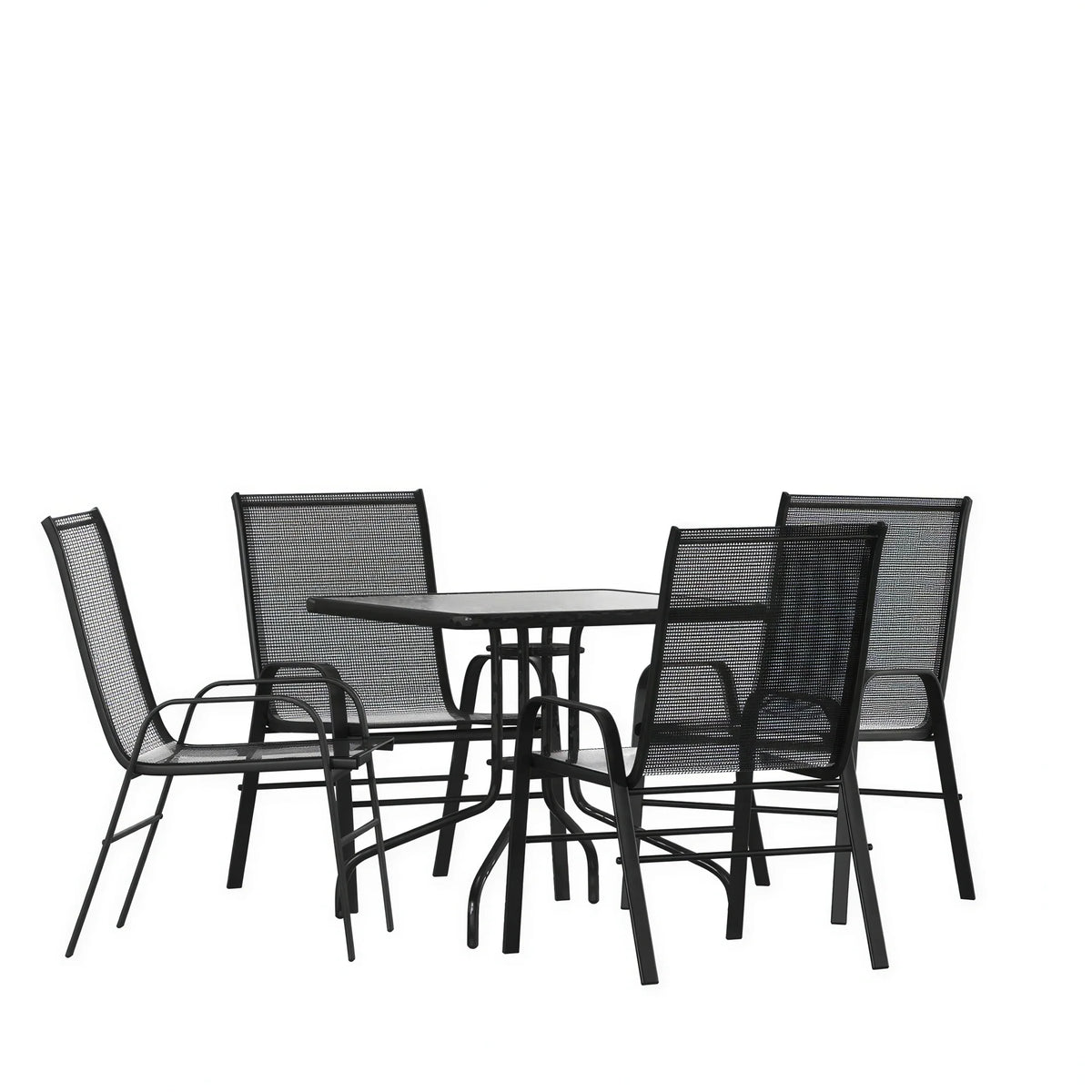 Square Patio Table & 4 Chairs — 31.5″, Black