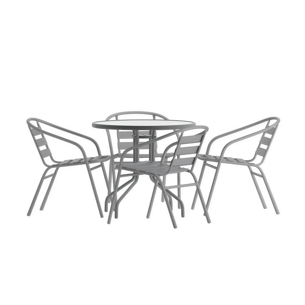 Round Dining Table & 4 Chairs — Silver