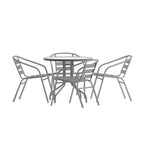 Round Dining Table & 4 Chairs — Silver