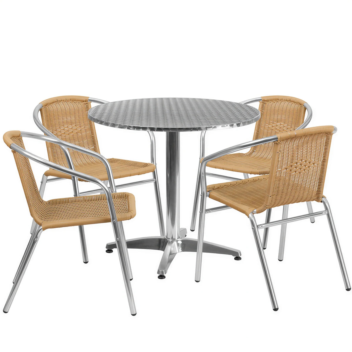 Round Dining Table & 4 Chairs — Beige (TLH-ALUM-32RD-020BGECHR4)