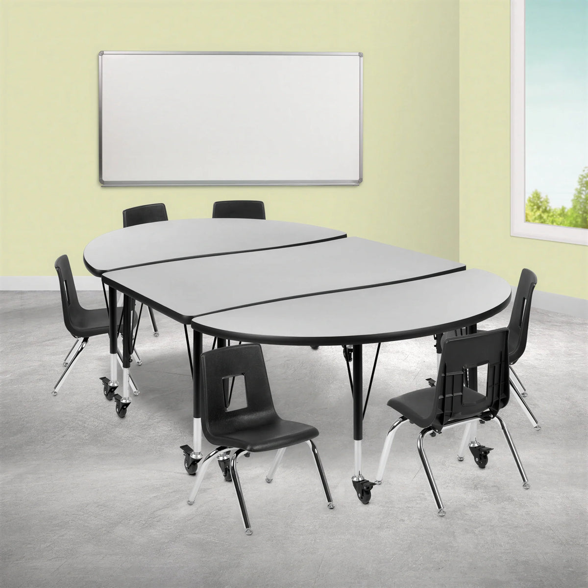 Oval Activity Table & 6 Chairs (XU-GRP-14CH-A3048CON-48-GY-T-P-CAS)
